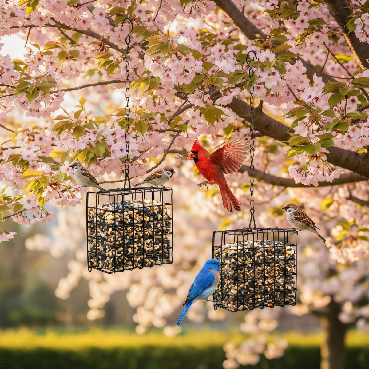 Rivonthex suet feeder supports fruit slices for varied treats.