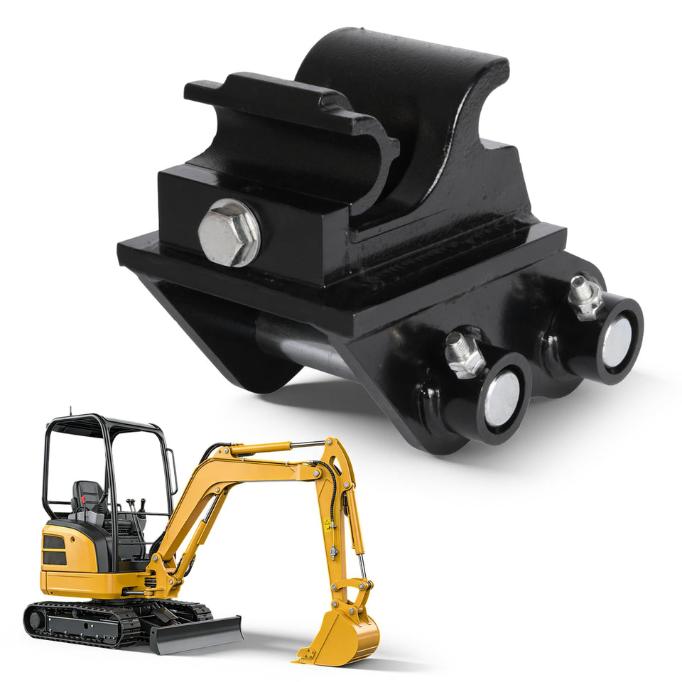 Riyhch mini excavator quick change hitch assembly improves tool swap speed.