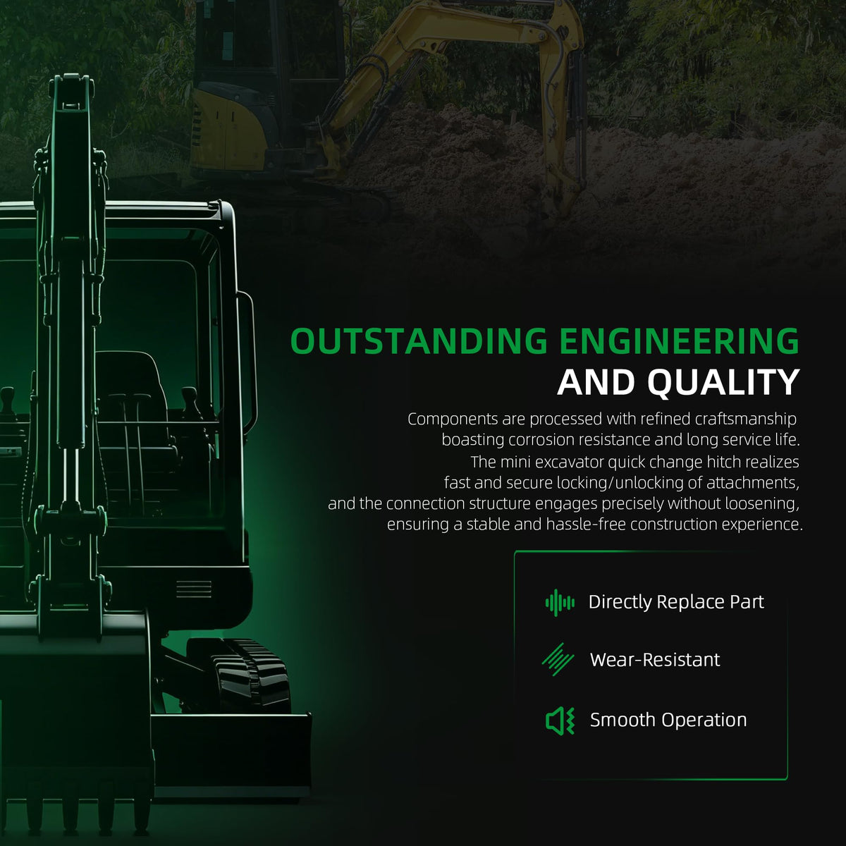 Riyhch steel-alloy hitch offers durable construction for demanding work.