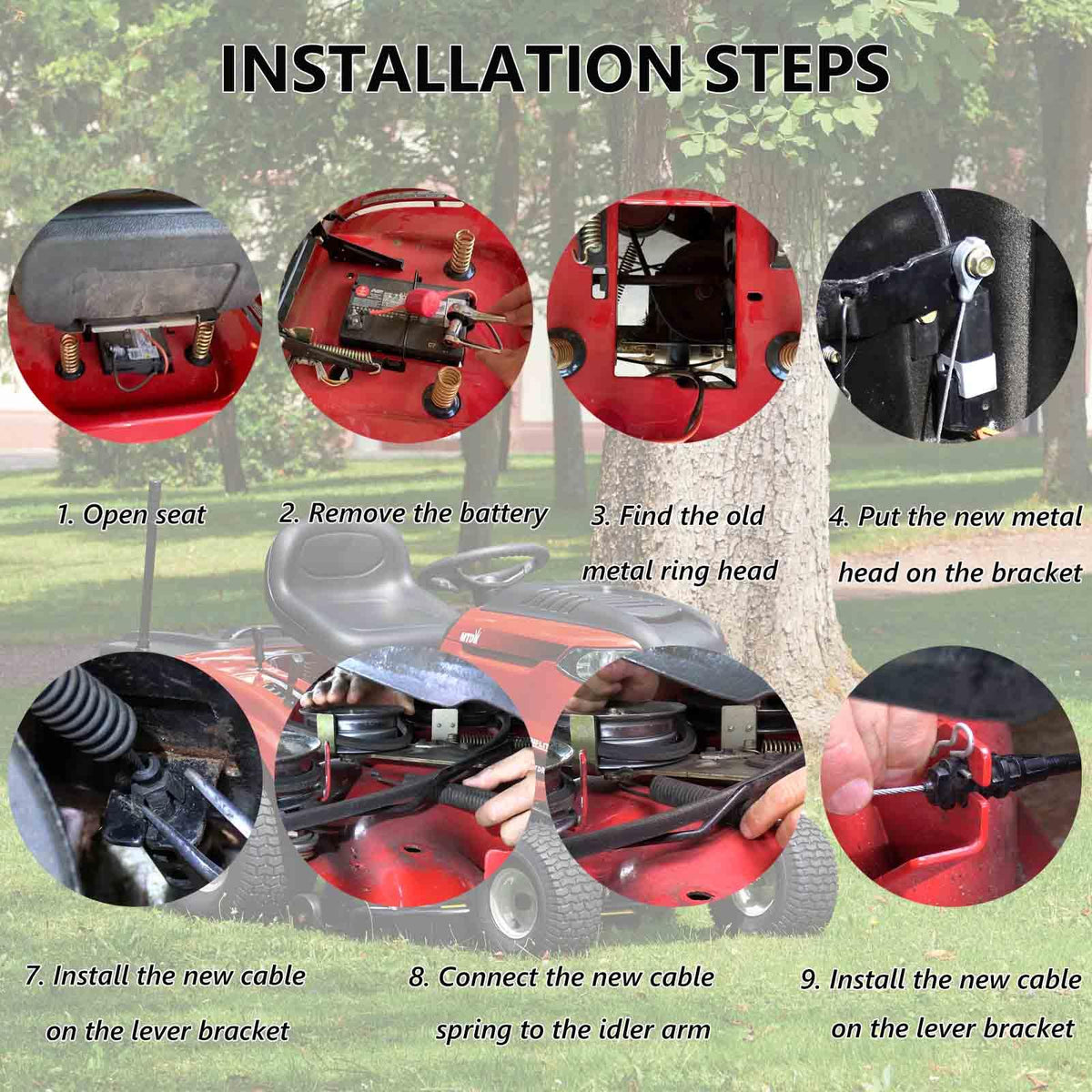 Riyitauto deck cable for easy, precise mowing operation.