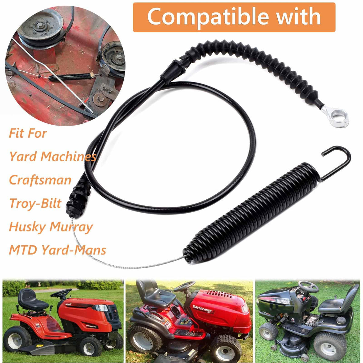 Riyitauto deck engagement cable installed on mower demonstrates easy installation.