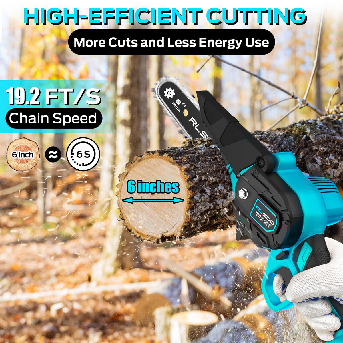RLSOO cordless handheld mini chainsaw is lightweight and easy to use