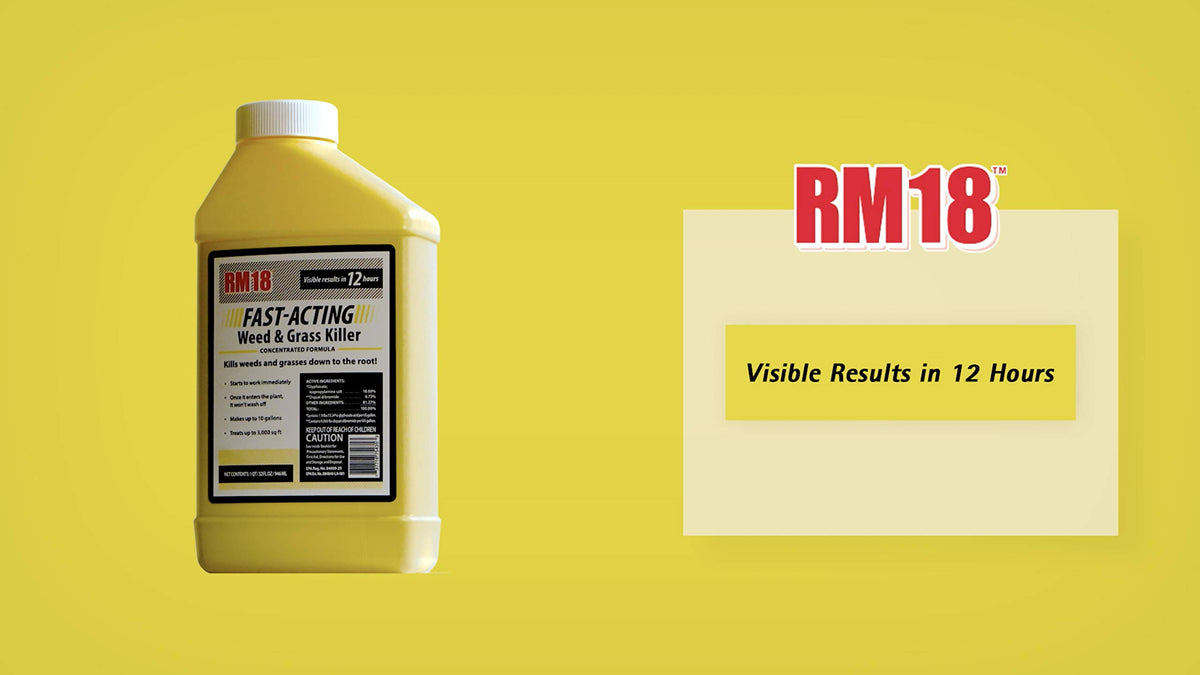 RM18 spray action shows quick application for weed control.