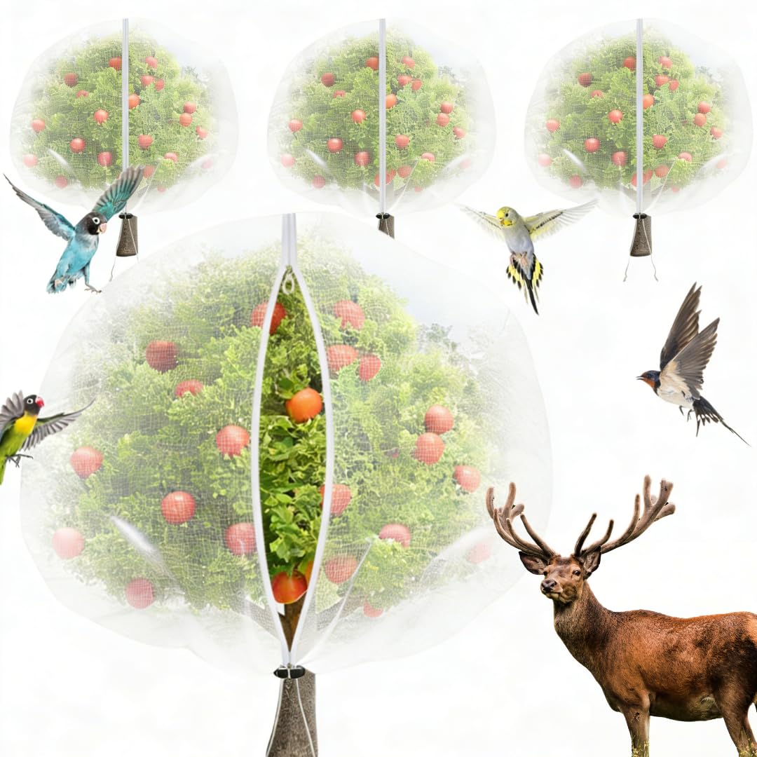 RMBHM 4-pack fruit tree netting covers trees to deter birds and protect fruit.