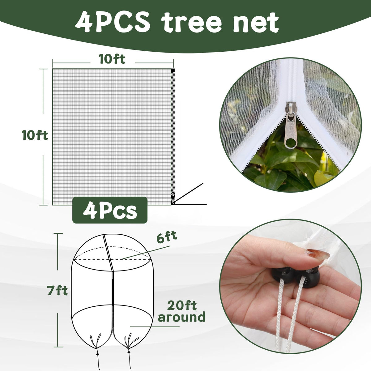 RMBHM fruit tree netting with drawstring enables quick, tool-free installation on trunks.