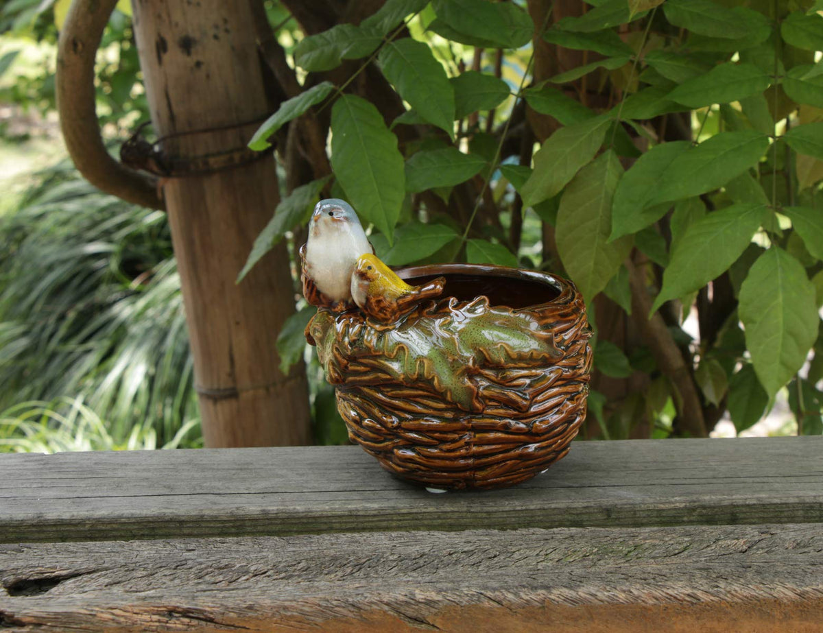 Rmdusk ceramic bird nest pot displays vibrant glaze for small desk plants
