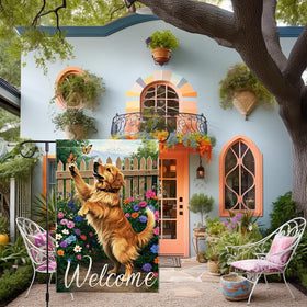 RMXJKIIU flag shows colorful flowers against mountains for cheerful curb appeal
