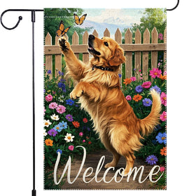 RMXJKIIU garden flag with a golden retriever and butterflies for spring outdoor decor