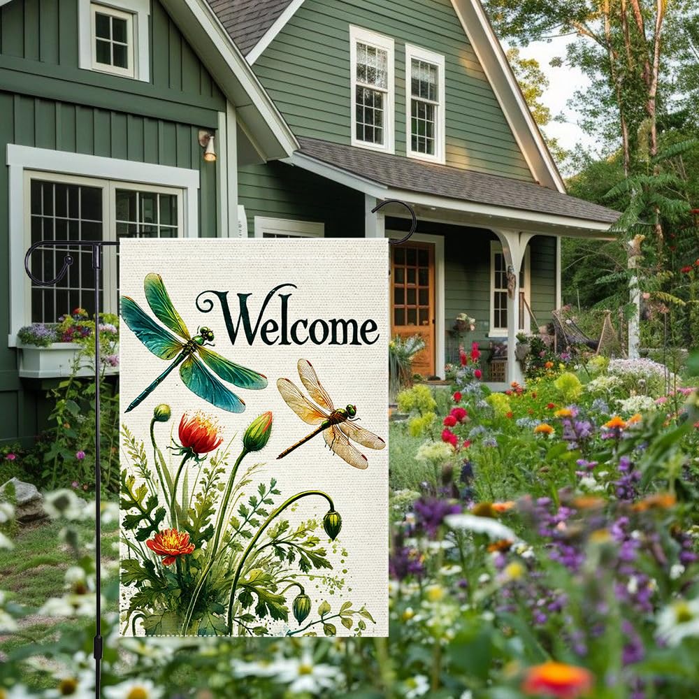 RMXJKIIU Hello Spring flag designed for porch or porch-rail display.