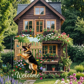 RMXJKIIU flag with butterflies fluttering around bright blooms.