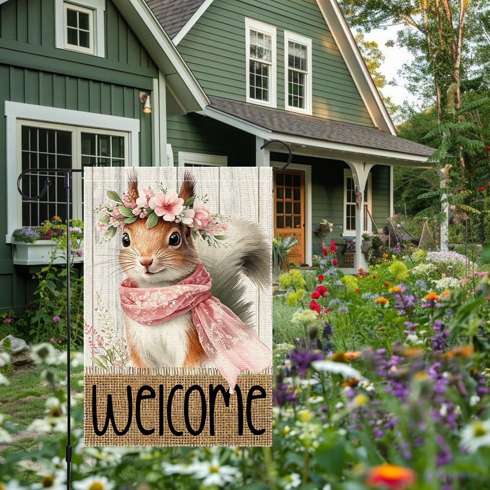 RMXJKIIU Outdoor flag display adds a cheerful spring vibe to porches.