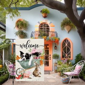 RMXJKIIU Spring garden flag featuring a rabbit and blooms, ideal for seasonal charm.