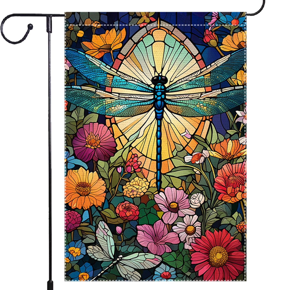 RMXJKIIU garden flag: blue dragonfly in stained glass style for vibrant outdoor decor