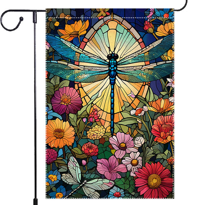 RMXJKIIU garden flag: blue dragonfly in stained glass style for vibrant outdoor decor
