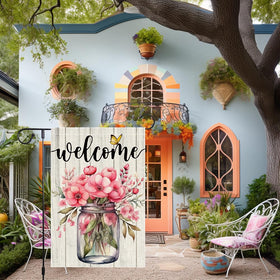 RMXJKIIU spring garden flag highlights pink flowers and floral charm