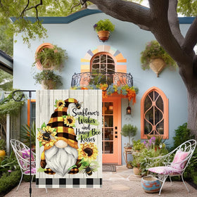 RMXJKIIU flag features sunflowers and bees for a cheerful garden motif.