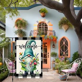 RMXJKIIU welcome flag with colorful bouquet adds spring color outdoors
