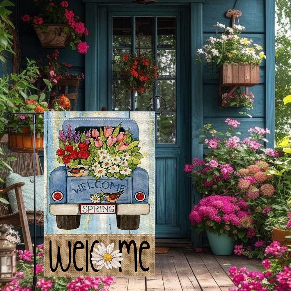RMXJKIIU Welcome Spring flag in 12x18 size for porch display.
