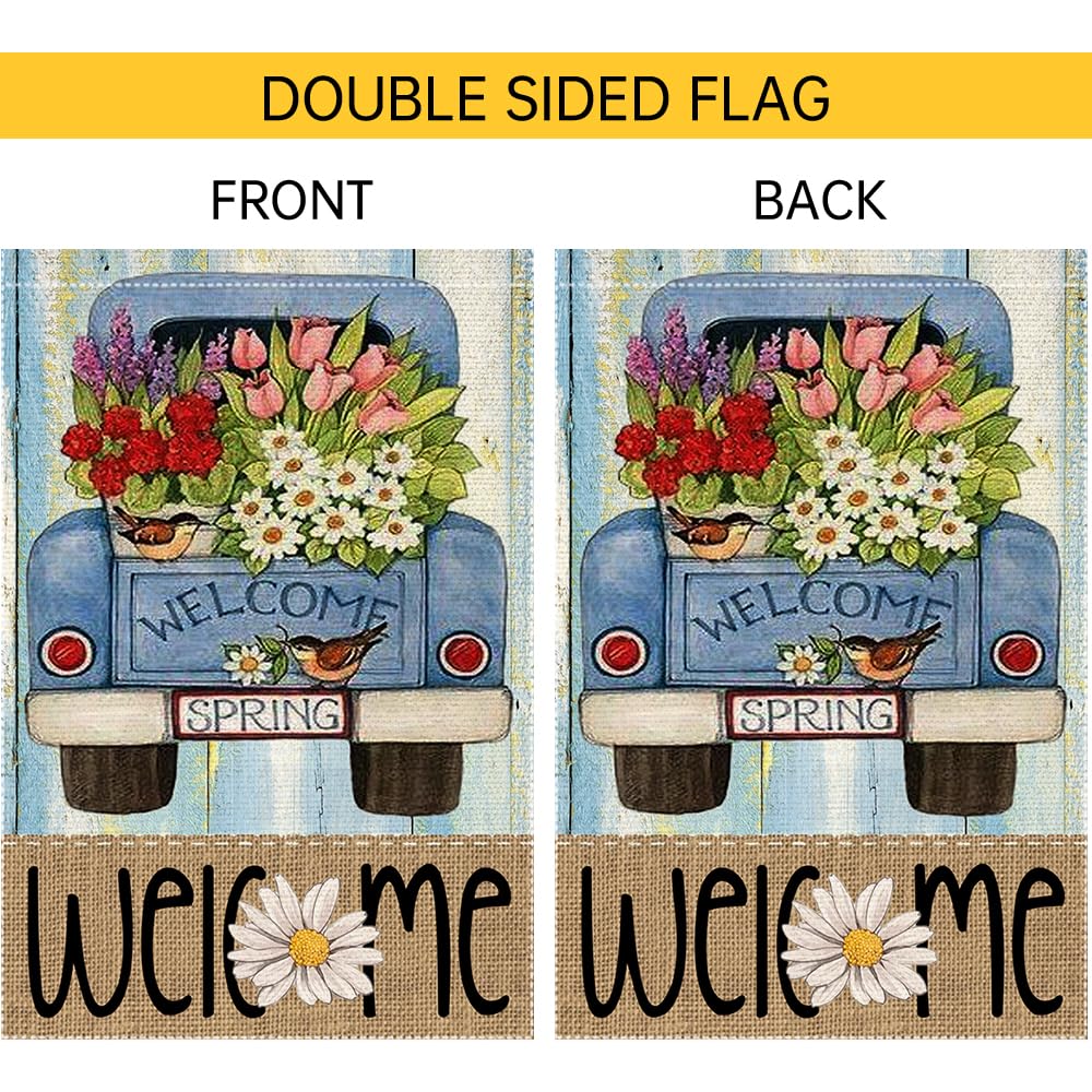 RMXJKIIU Welcome Spring flag ideal for vertical outdoor decor.
