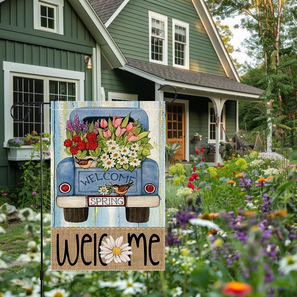 RMXJKIIU Welcome Spring flag suitable for garden gates and patios.