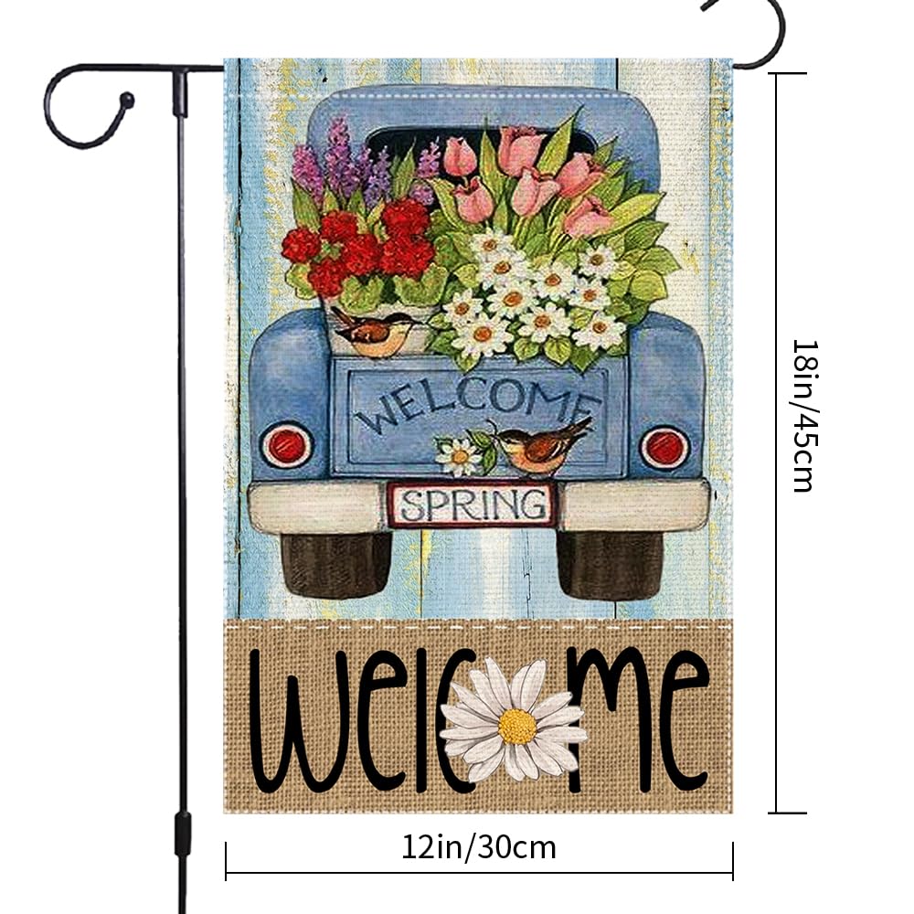 RMXJKIIU Welcome Spring flag features a 'WELCOME SPRING' message on the truck body.