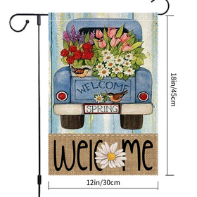 RMXJKIIU Welcome Spring flag features a 'WELCOME SPRING' message on the truck body.
