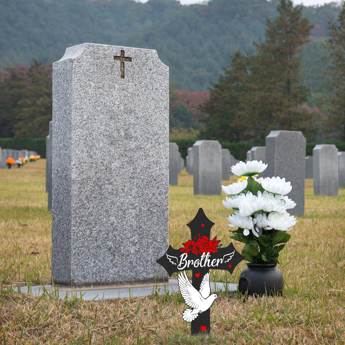 12x7.5 inch Rngmsi cross stake creates a tasteful memorial focal point