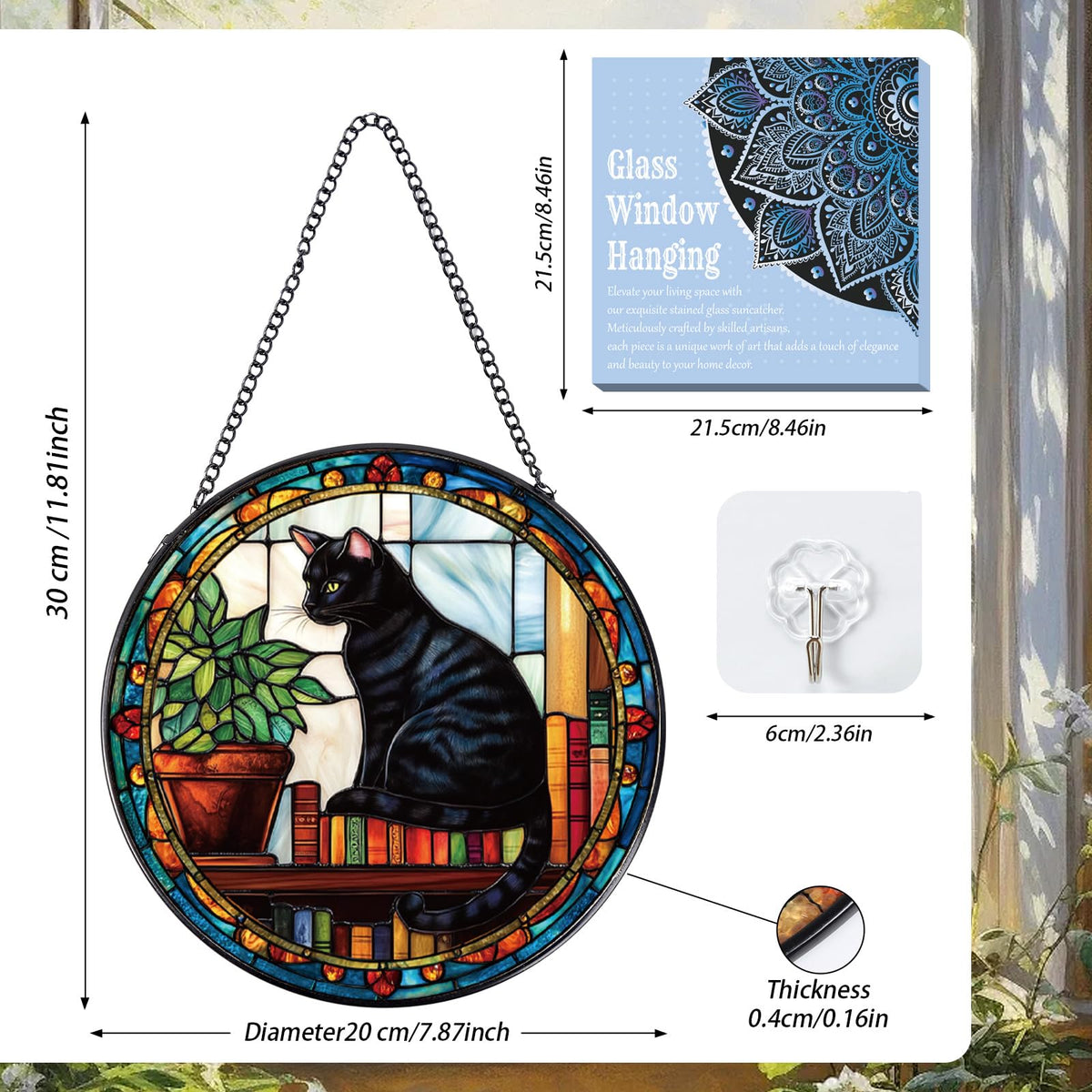 Rngmsi 7-8 inch cat suncatcher lets sunlight create vibrant colors.