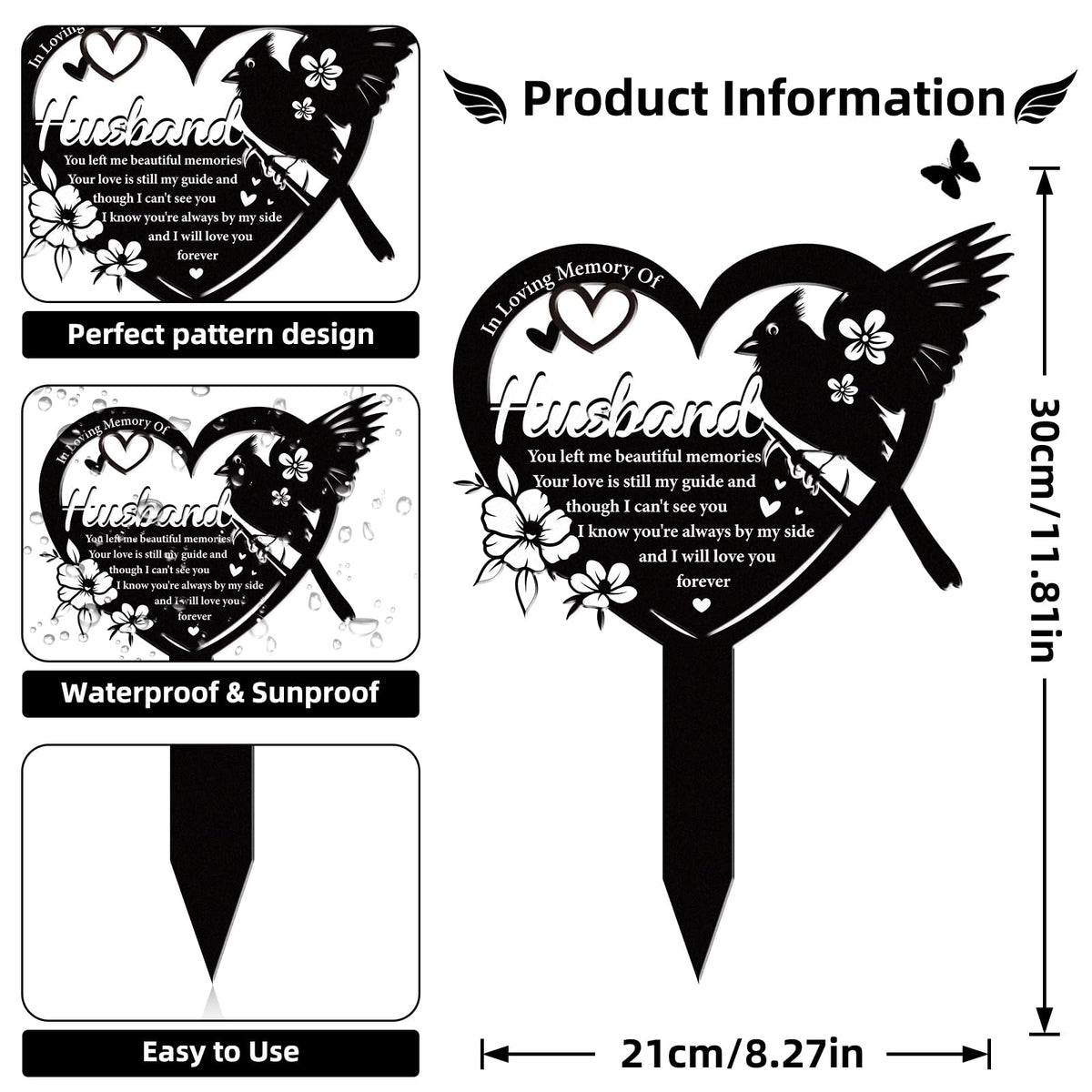 Rngmsi Cardinal Husband Marker shows a durable black metal finish for outdoor longevity