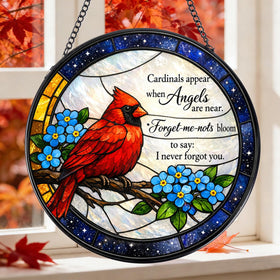 Rngmsi Cardinal stained glass window hanging captures sunlight with vibrant color