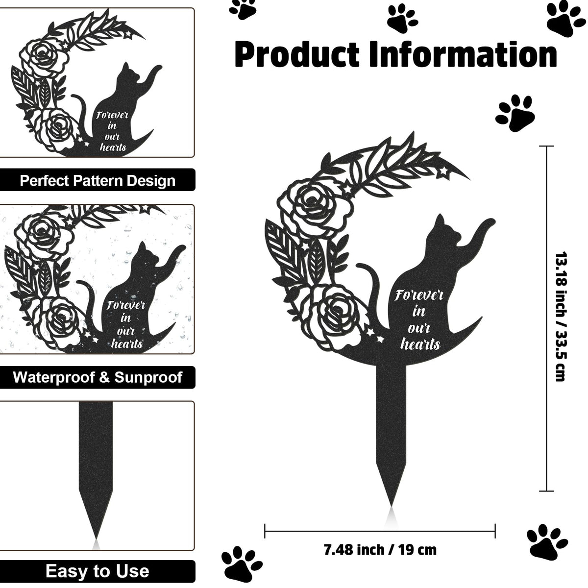 Rngmsi cat memorial garden stake shown from the side.