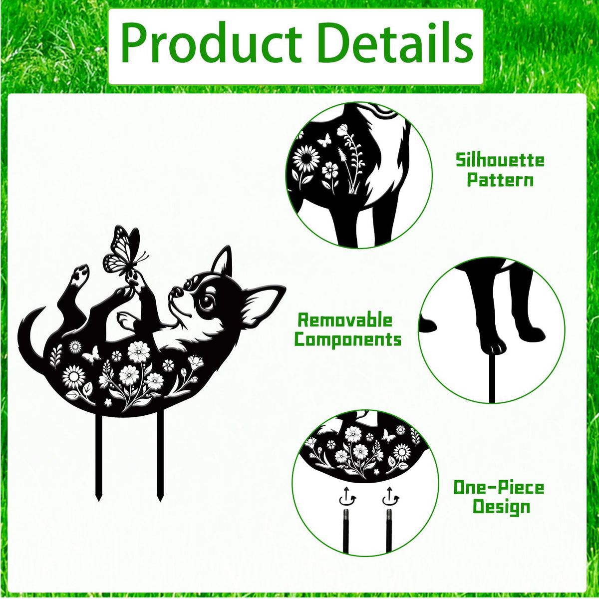 Rngmsi Chihuahua garden stake 3pc set showcases varied playful poses