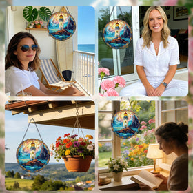 Coastal lighthouse motif complements beach or nautical home styles in windows or gardens