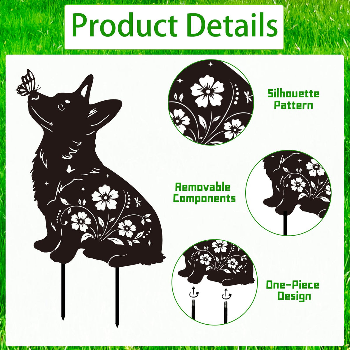 Rngmsi black corgi silhouette outdoor stake for garden borders