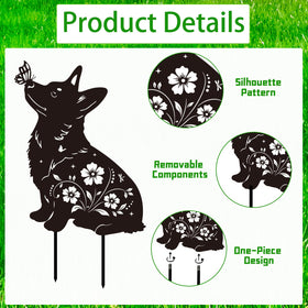 Rngmsi black corgi silhouette outdoor stake for garden borders