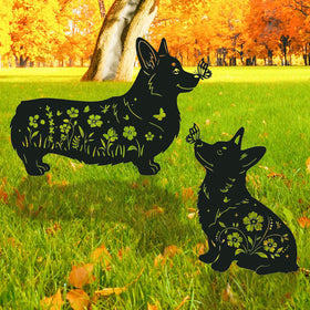 Rngmsi corgi metal garden stake with floral silhouette for vibrant outdoor decor