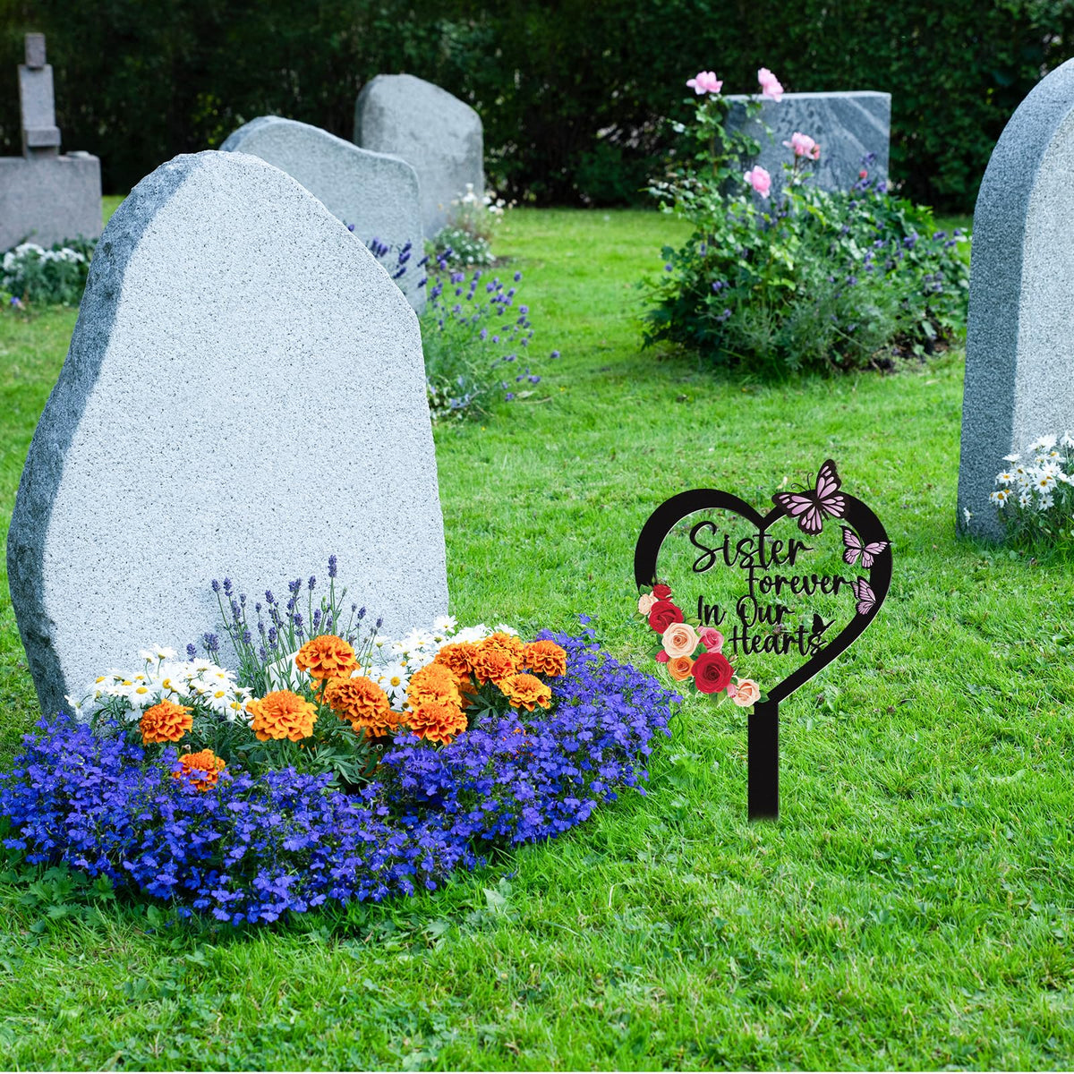 Rngmsi cross and butterfly design memorial plaque for gardens