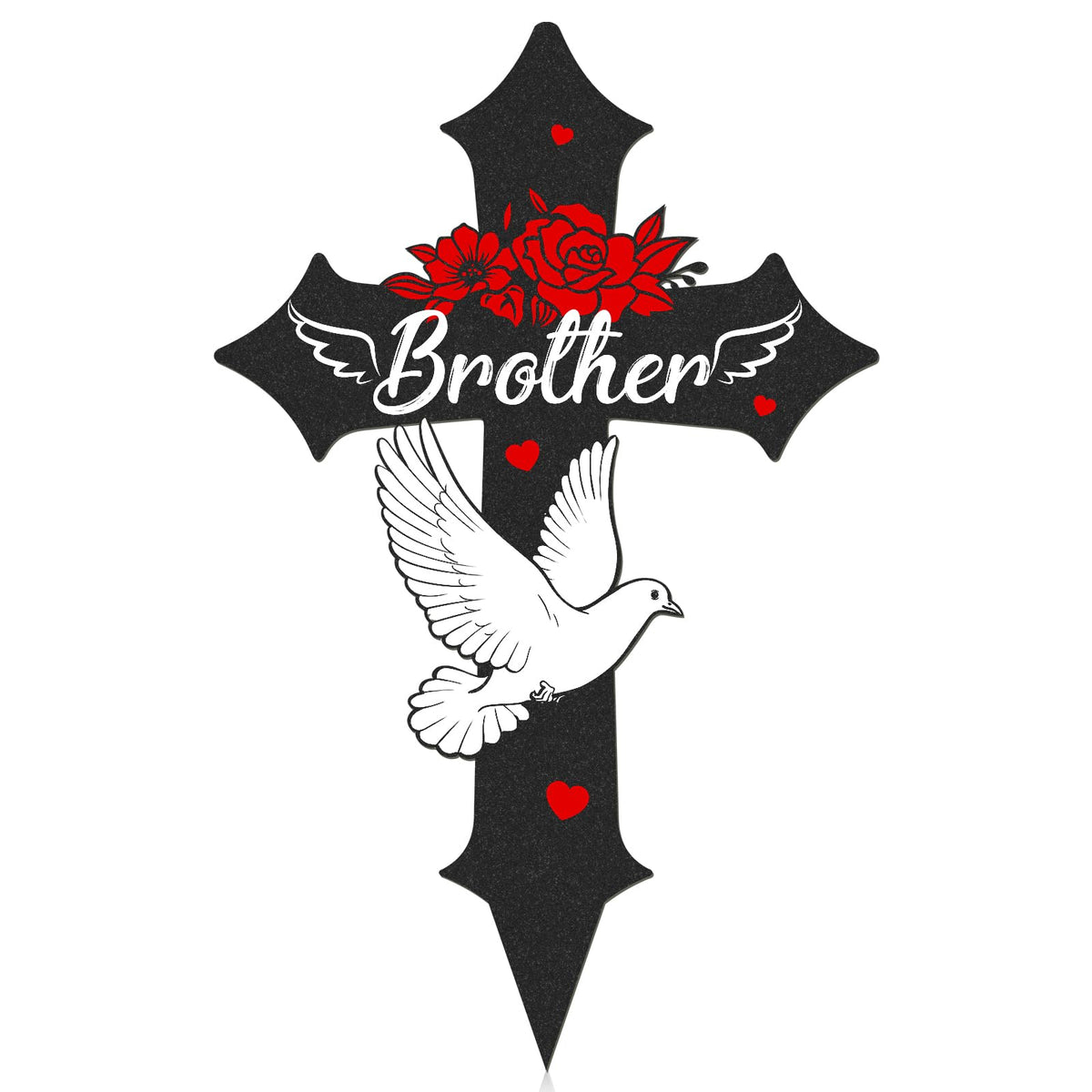 Rngmsi cross cemetery decor stake with dove and roses honoring a brother outdoors