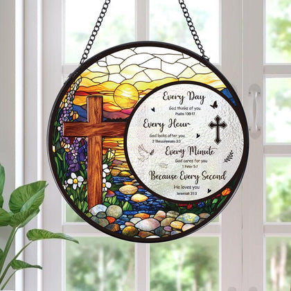 Rngmsi cross stained glass window hanging brightens windows with colorful light reflections