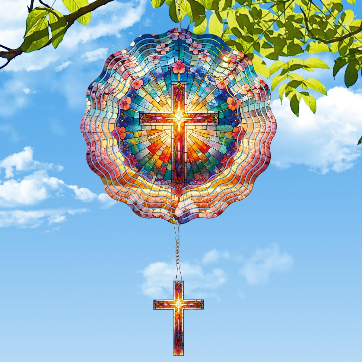 Rngmsi Cross Wind Spinner cross 3D metal yard decor in motion for outdoor charm