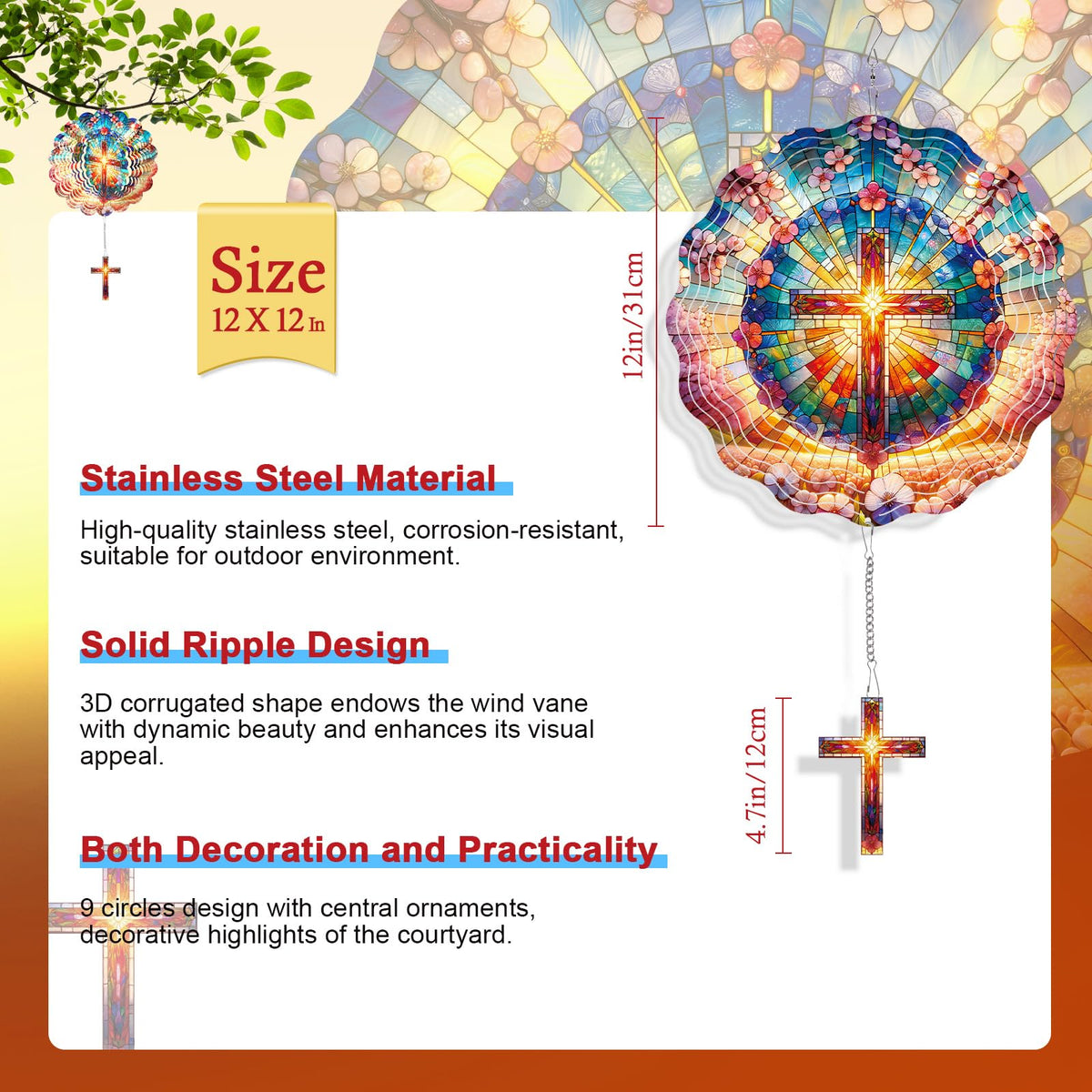 Rngmsi Cross Wind Spinner front view showcasing intricate colors and craftsmanship for garden beauty