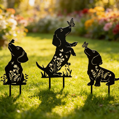 Rngmsi dachshund silhouette garden stake front view for yard accents