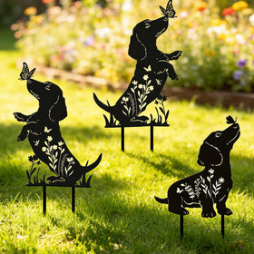 Rngmsi dachshund stake along garden borders for warm ambiance