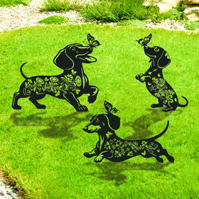 Rngmsi dachshund garden stake with floral butterflies enhances yard curb appeal