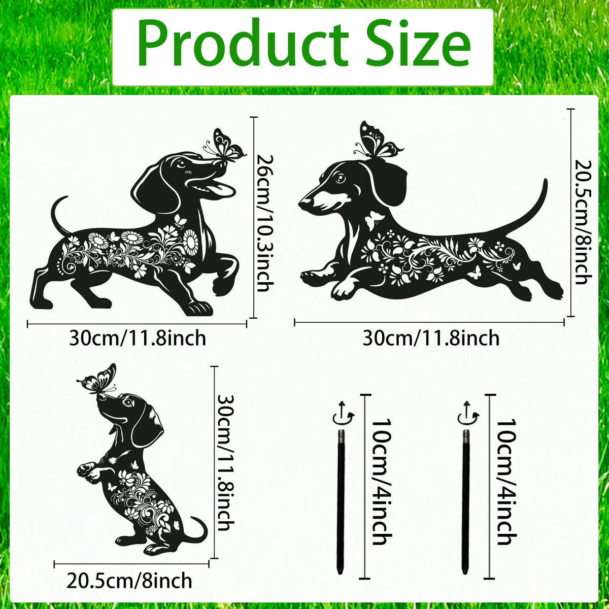 Rngmsi dachshund silhouette stake with flowers improves outdoor display