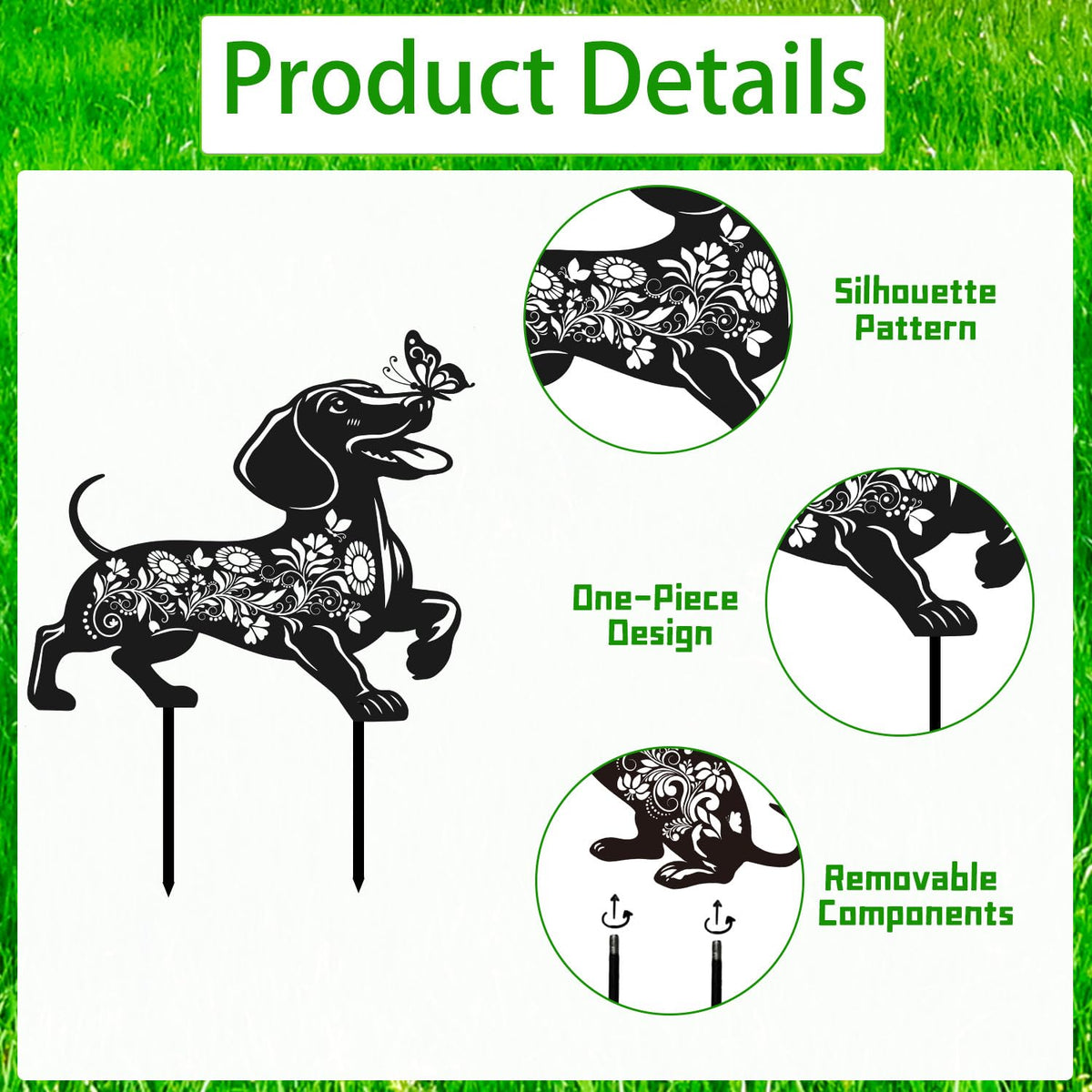 Rngmsi dachshund garden stake set features floral motifs for garden decor