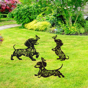 Rngmsi dachshund decor stakes along a path for whimsical charm