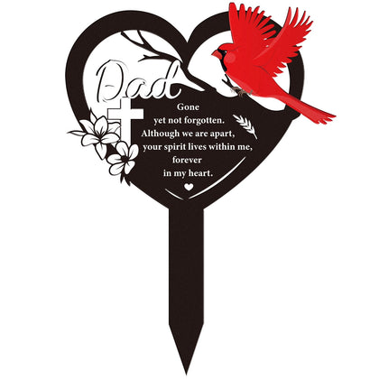 Rngmsi dad grave marker heart shape with cardinal and flowers for outdoor memorial display