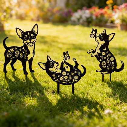 Rngmsi Chihuahua garden stake front view enhances curb appeal with playful pose