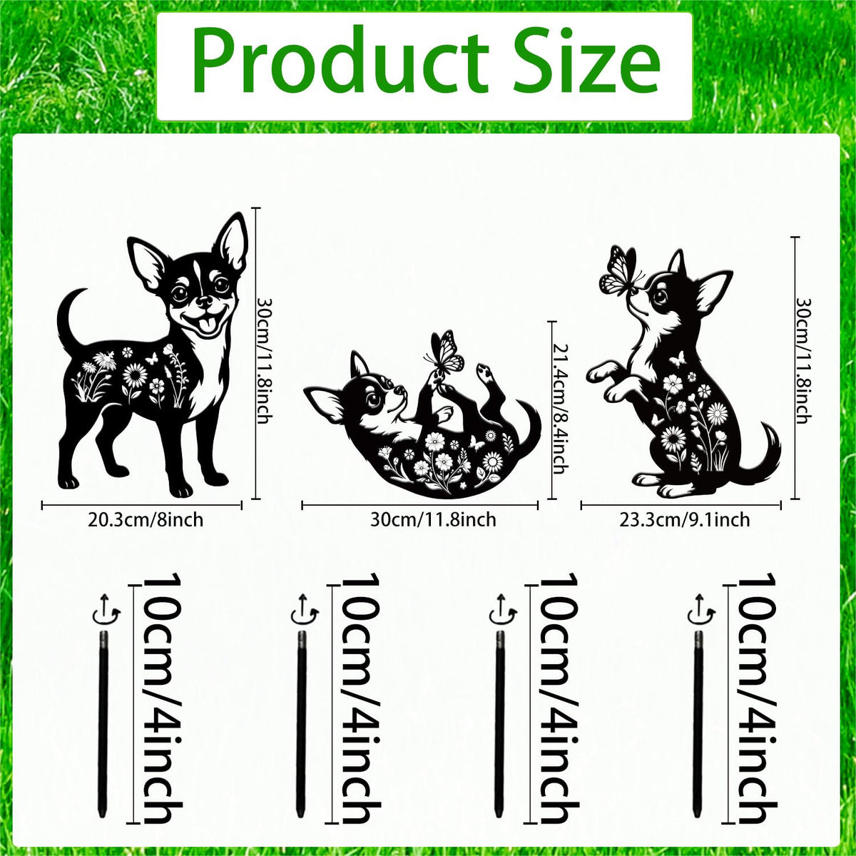 Rngmsi Chihuahua garden stake side view for charming lawn accents